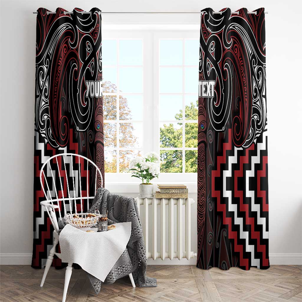Maori Taiaha Whakairo Personalized Window Curtain Red Poutama Motifs