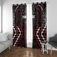 Maori Taiaha Whakairo Personalized Window Curtain Red Poutama Motifs