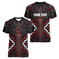 Maori Taiaha Whakairo Personalized Women V-Neck T-Shirt Red Poutama Motifs