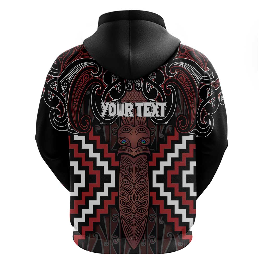 Maori Taiaha Whakairo Personalized Zip Hoodie Red Poutama Motifs