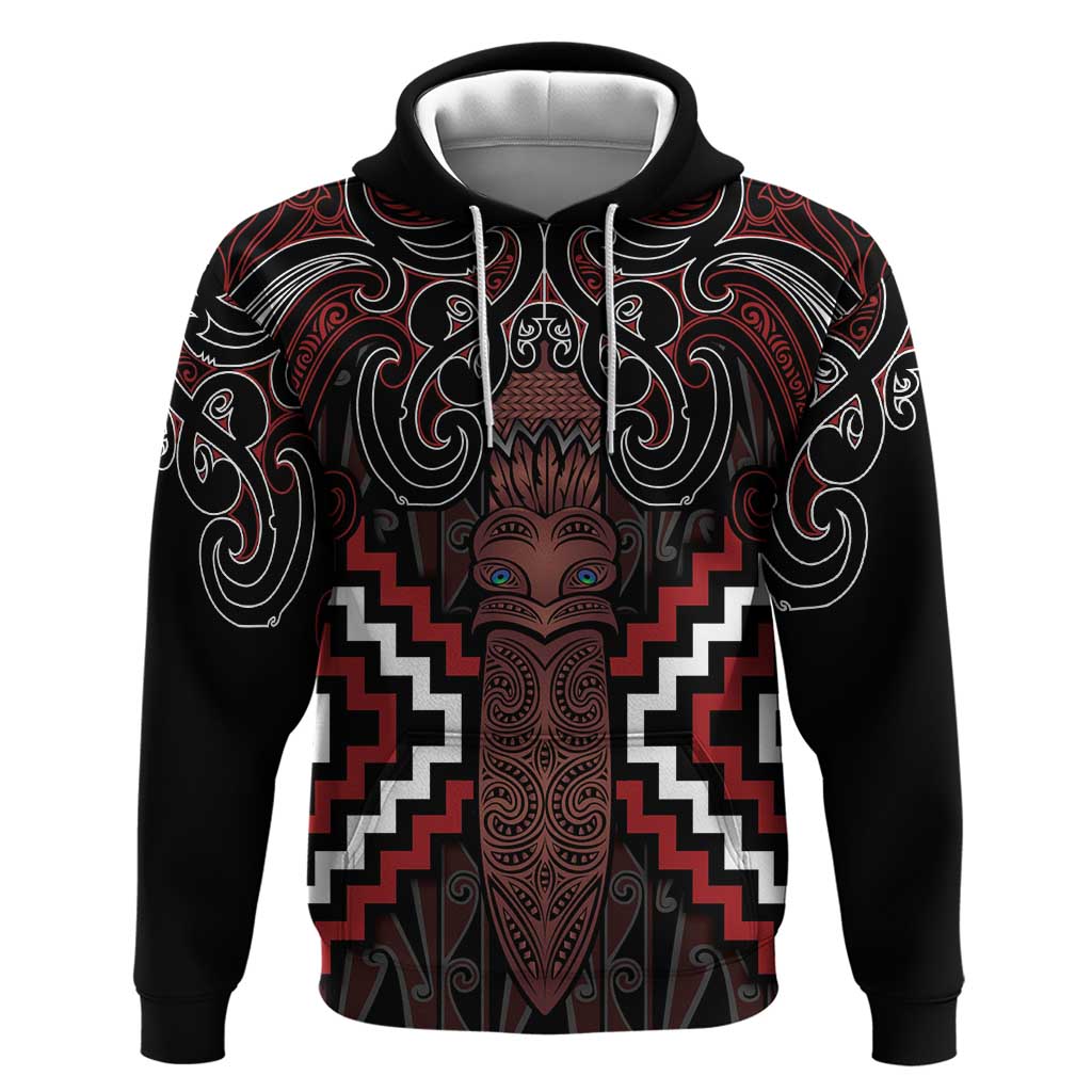 Maori Taiaha Whakairo Personalized Zip Hoodie Red Poutama Motifs