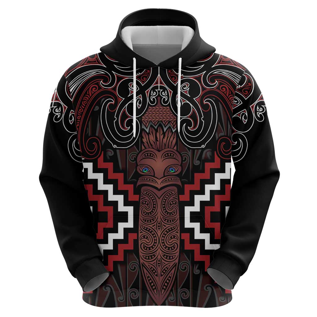 Maori Taiaha Whakairo Personalized Zip Hoodie Red Poutama Motifs