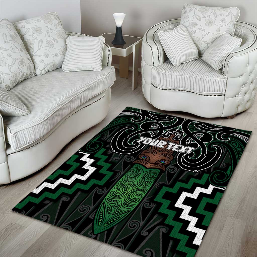 Maori Taiaha Pounamu Whakairo Personalized Area Rug Jade Poutama Motifs