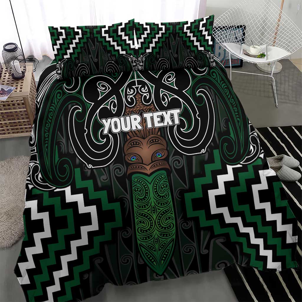 Maori Taiaha Pounamu Whakairo Personalized Bedding Set Jade Poutama Motifs