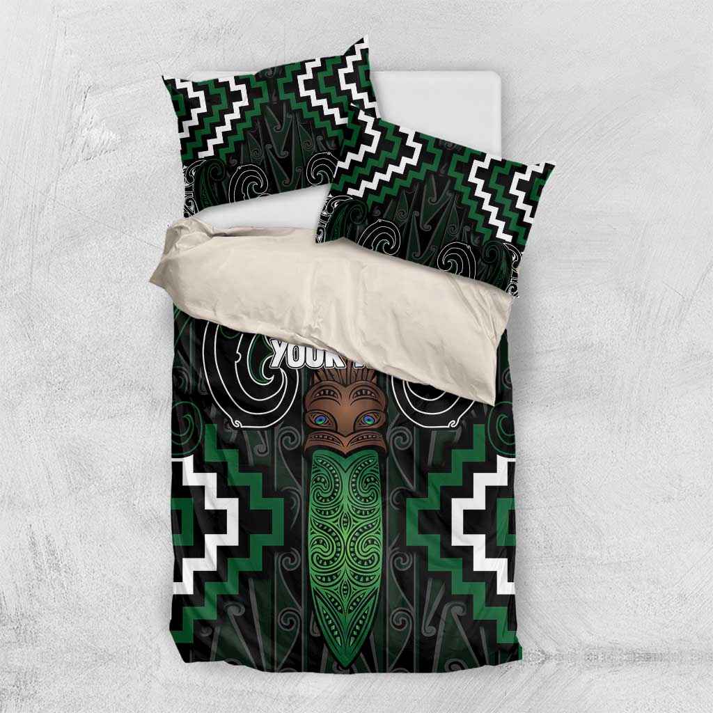 Maori Taiaha Pounamu Whakairo Personalized Bedding Set Jade Poutama Motifs