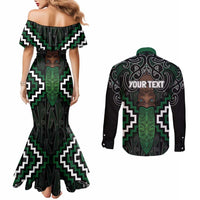 Maori Taiaha Pounamu Whakairo Personalized Couples Matching Mermaid Dress and Long Sleeve Button Shirt Jade Poutama Motifs