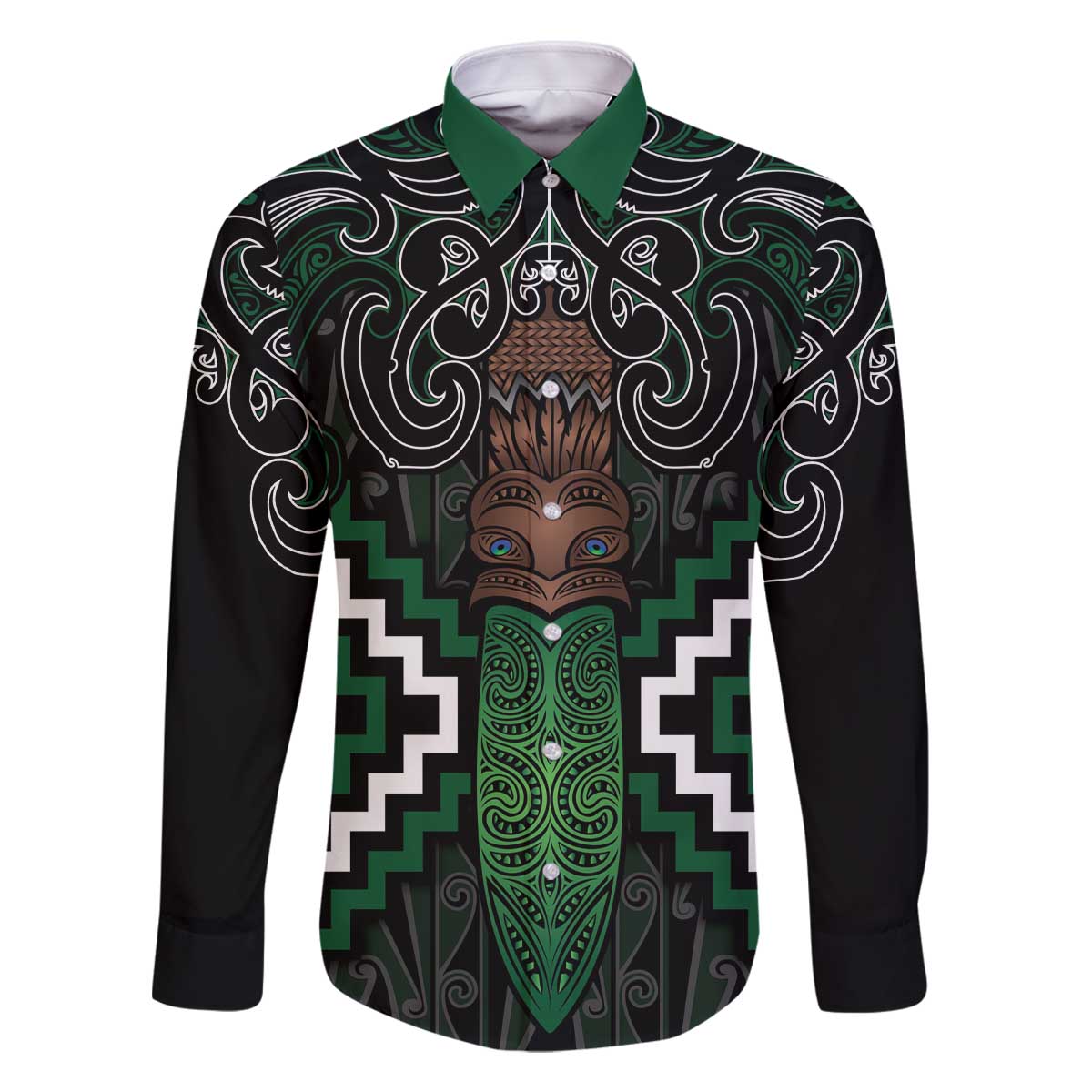 Maori Taiaha Pounamu Whakairo Personalized Family Matching Off The Shoulder Long Sleeve Dress and Hawaiian Shirt Jade Poutama Motifs