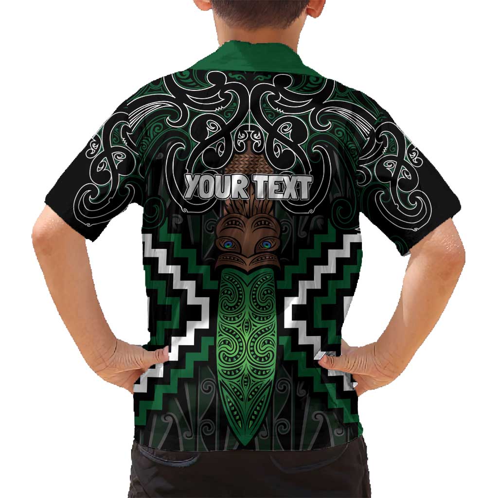 Maori Taiaha Pounamu Whakairo Personalized Family Matching Off Shoulder Short Dress and Hawaiian Shirt Jade Poutama Motifs
