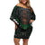 Maori Taiaha Pounamu Whakairo Personalized Family Matching Off Shoulder Short Dress and Hawaiian Shirt Jade Poutama Motifs