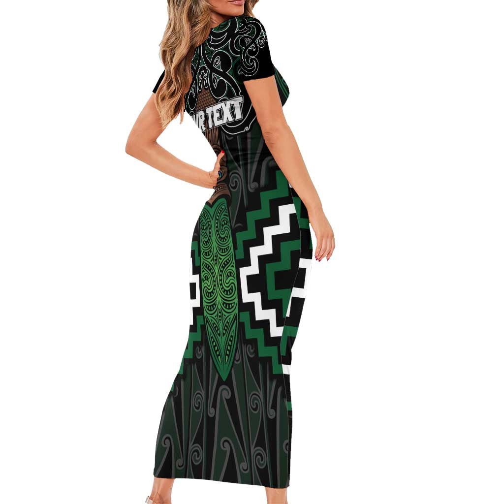 Maori Taiaha Pounamu Whakairo Personalized Family Matching Short Sleeve Bodycon Dress and Hawaiian Shirt Jade Poutama Motifs