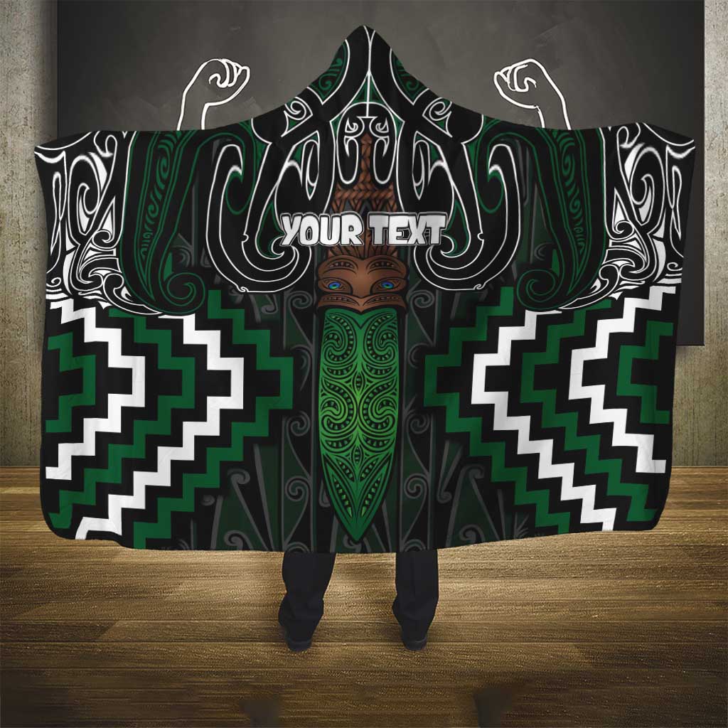 Maori Taiaha Pounamu Whakairo Personalized Hooded Blanket Jade Poutama Motifs