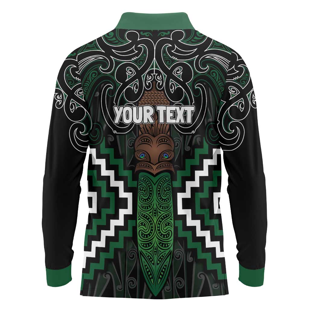 Maori Taiaha Pounamu Whakairo Personalized Long Sleeve Polo Shirt Jade Poutama Motifs
