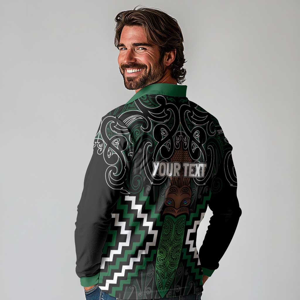 Maori Taiaha Pounamu Whakairo Personalized Long Sleeve Polo Shirt Jade Poutama Motifs