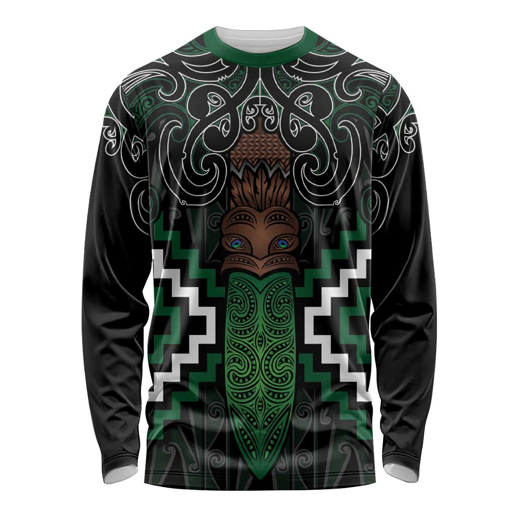 Maori Taiaha Pounamu Whakairo Personalized Long Sleeve Shirt Jade Poutama Motifs