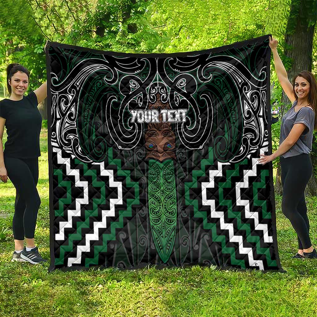 Maori Taiaha Pounamu Whakairo Personalized Quilt Jade Poutama Motifs