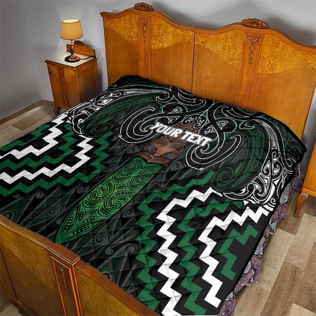 Maori Taiaha Pounamu Whakairo Personalized Quilt Jade Poutama Motifs