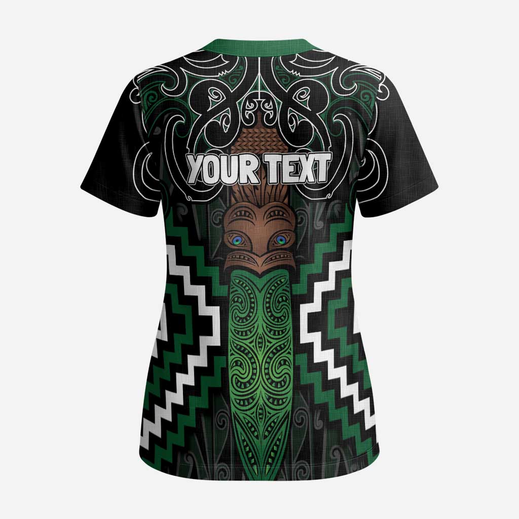 Maori Taiaha Pounamu Whakairo Personalized Scrub Top Jade Poutama Motifs - Polynesian Pride