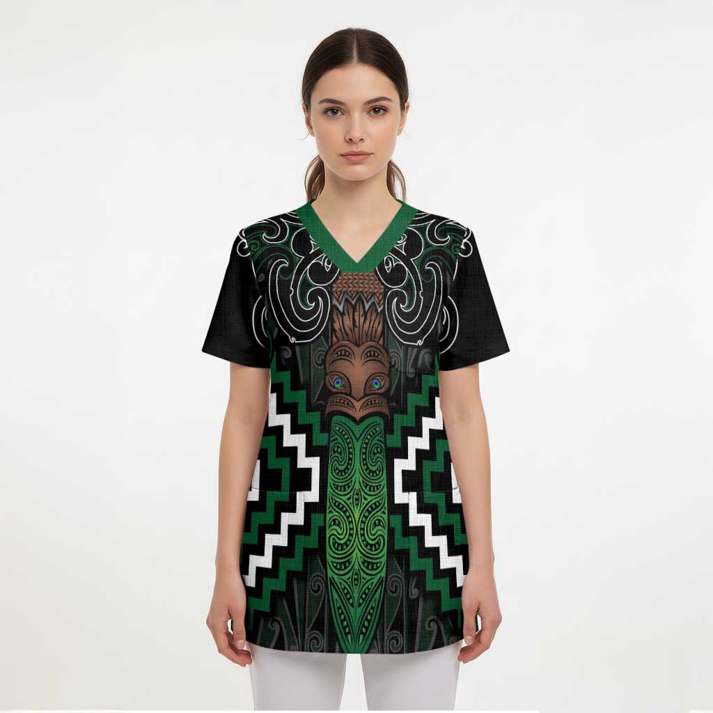 Maori Taiaha Pounamu Whakairo Personalized Scrub Top Jade Poutama Motifs - Polynesian Pride