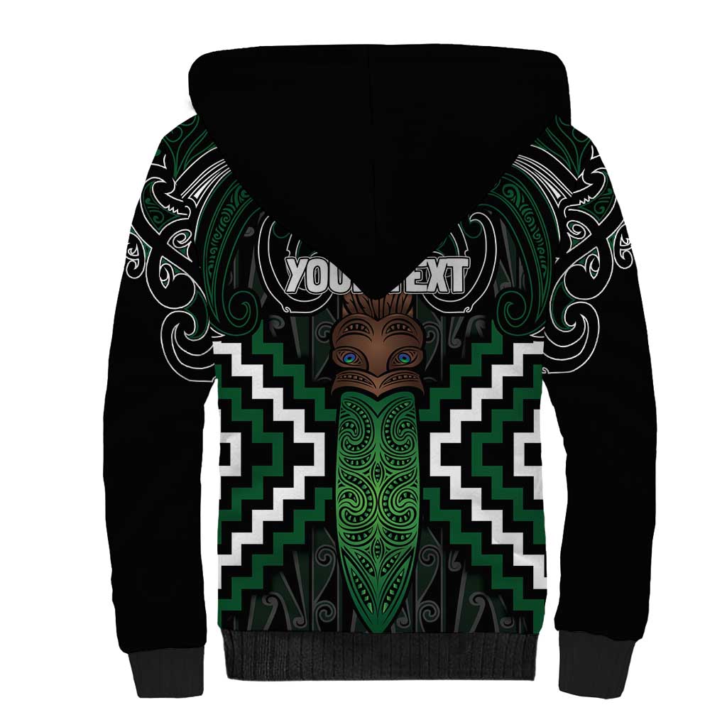 Maori Taiaha Pounamu Whakairo Personalized Sherpa Hoodie Jade Poutama Motifs