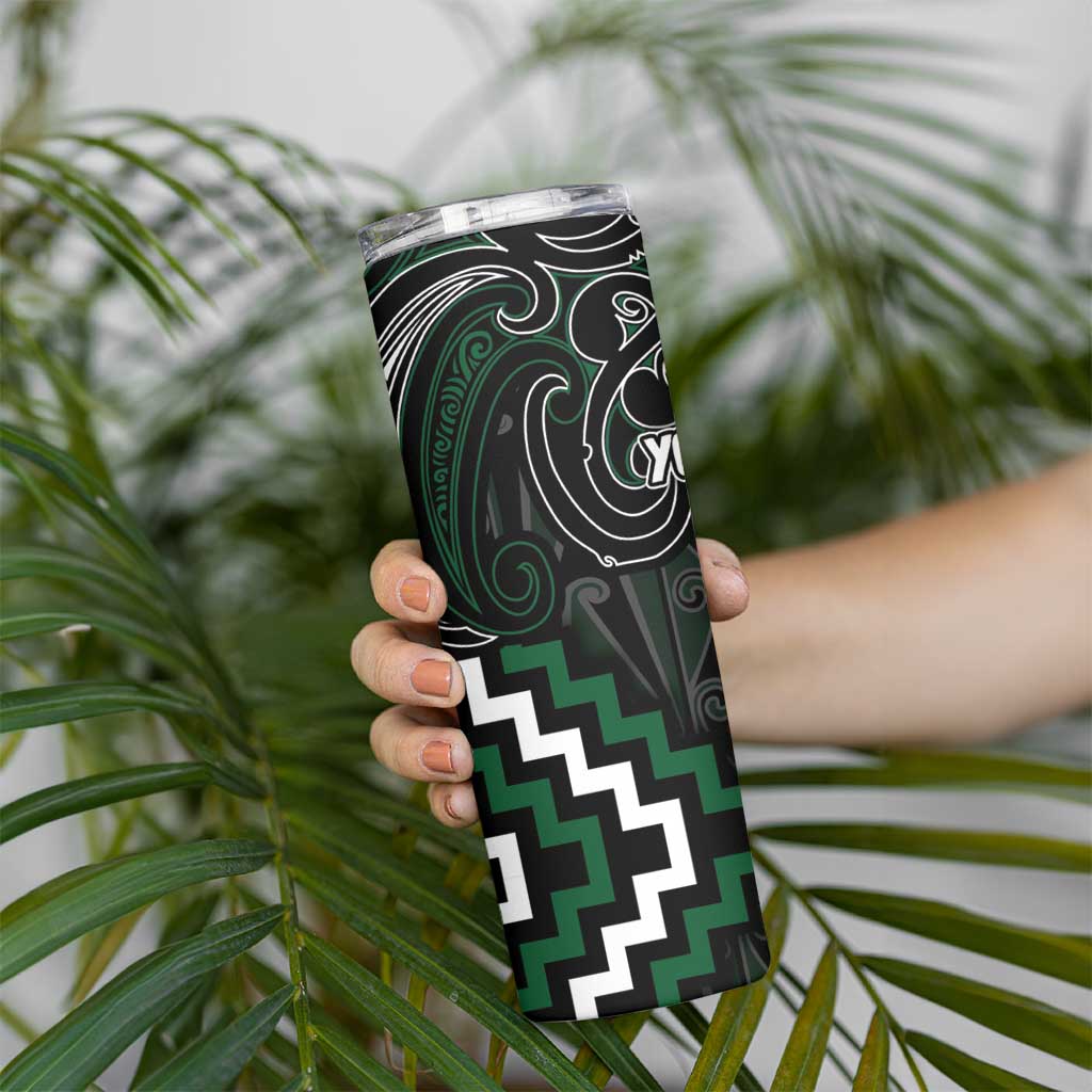 Maori Taiaha Pounamu Whakairo Personalized Skinny Tumbler Jade Poutama Motifs