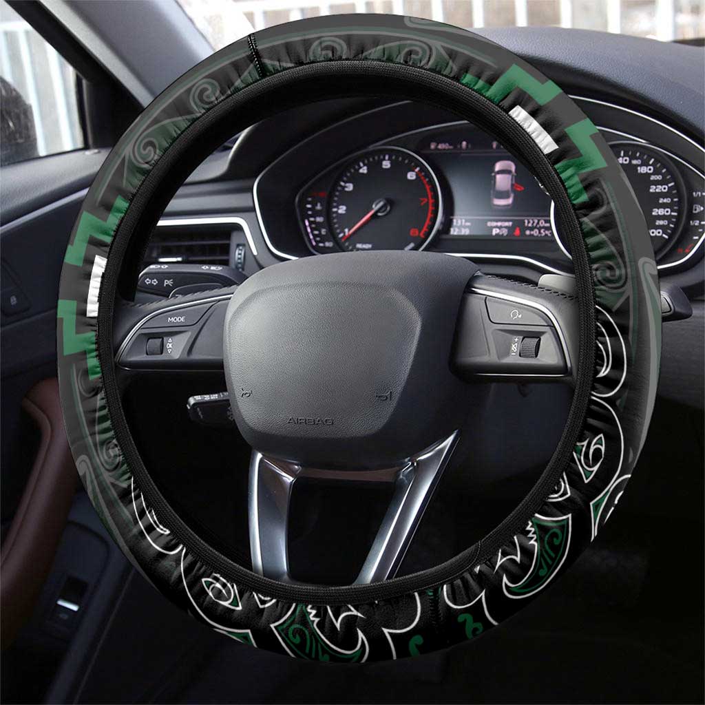 Maori Taiaha Pounamu Whakairo Steering Wheel Cover Jade Poutama Motifs