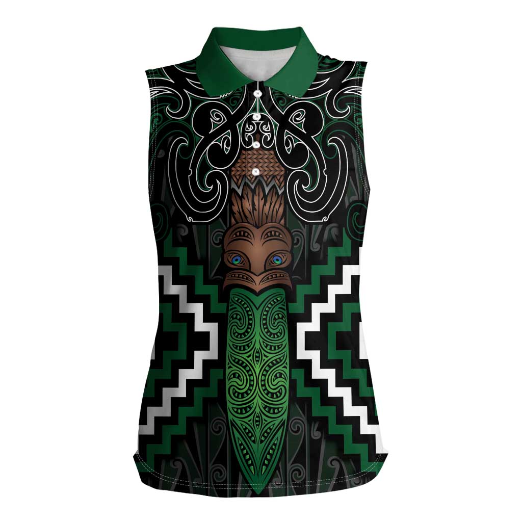 Maori Taiaha Pounamu Whakairo Personalized Women Sleeveless Polo Shirt Jade Poutama Motifs