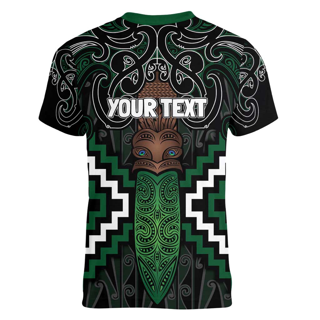 Maori Taiaha Pounamu Whakairo Personalized Women V-Neck T-Shirt Jade Poutama Motifs