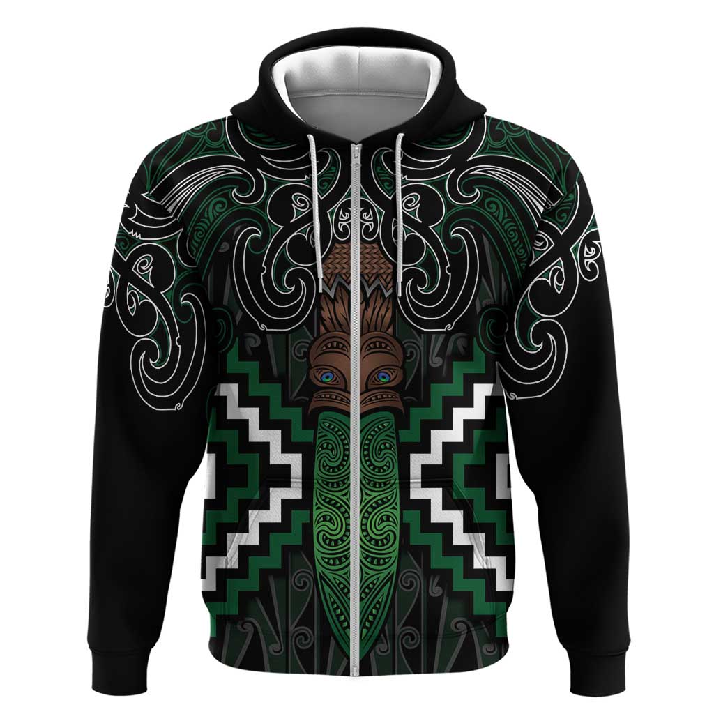 Maori Taiaha Pounamu Whakairo Personalized Zip Hoodie Jade Poutama Motifs
