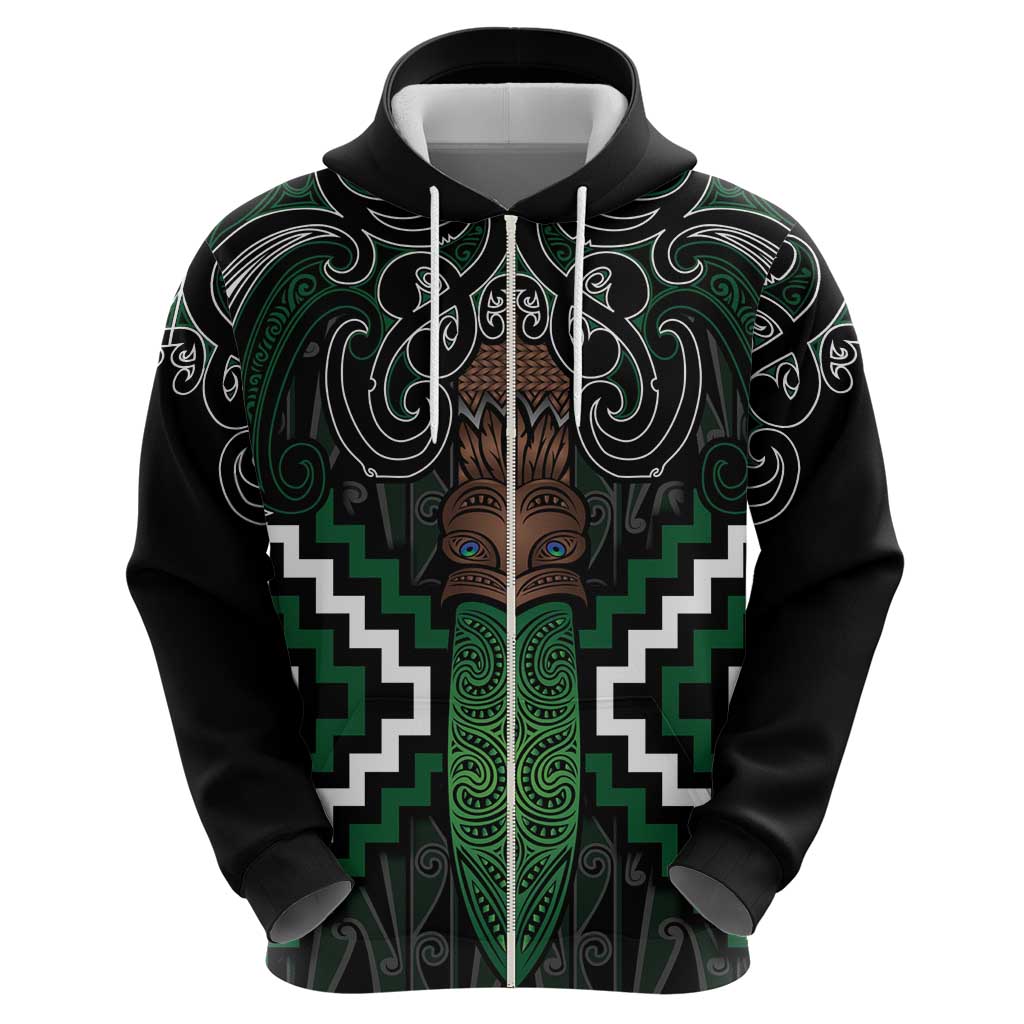 Maori Taiaha Pounamu Whakairo Personalized Zip Hoodie Jade Poutama Motifs