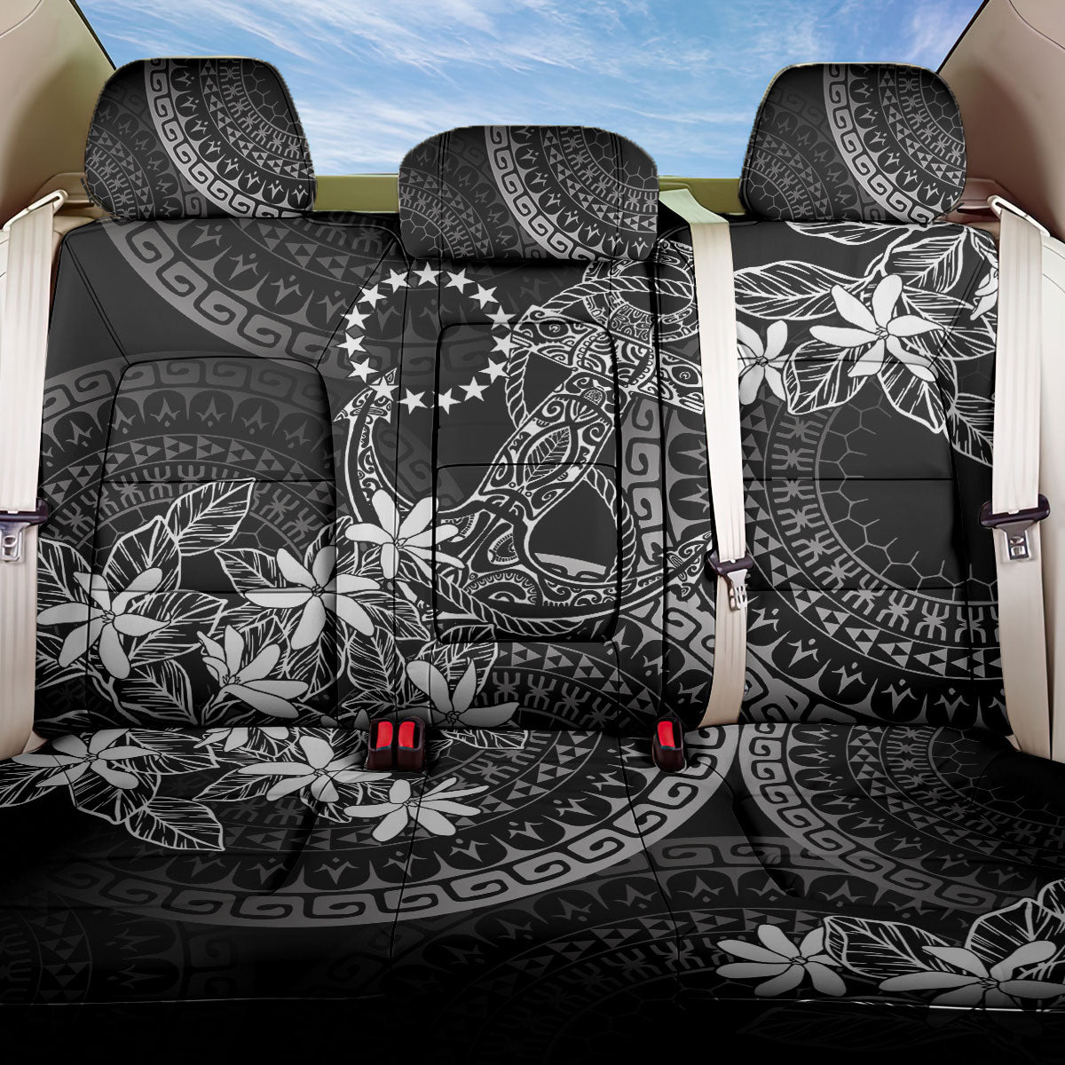 Black Kuki Airani Tapakau Back Car Seat Cover Tribal Anchor Mix Tiare