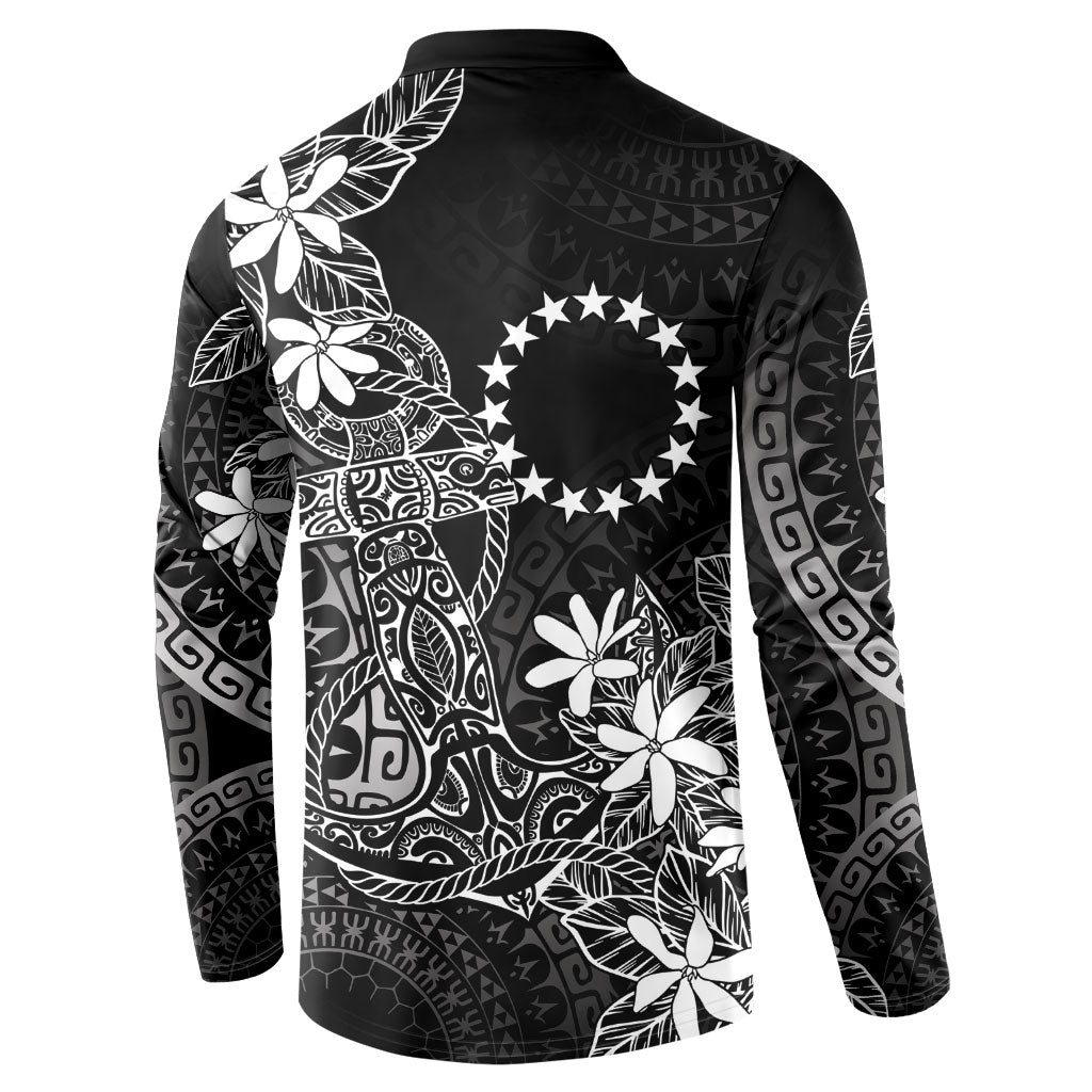 Black Kuki Airani Tapakau Button Sweatshirt Tribal Anchor Mix Tiare
