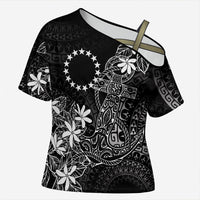 Black Kuki Airani Tapakau Cross Shoulder Shirt Tribal Anchor Mix Tiare