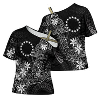 Black Kuki Airani Tapakau Cross Shoulder Shirt Tribal Anchor Mix Tiare