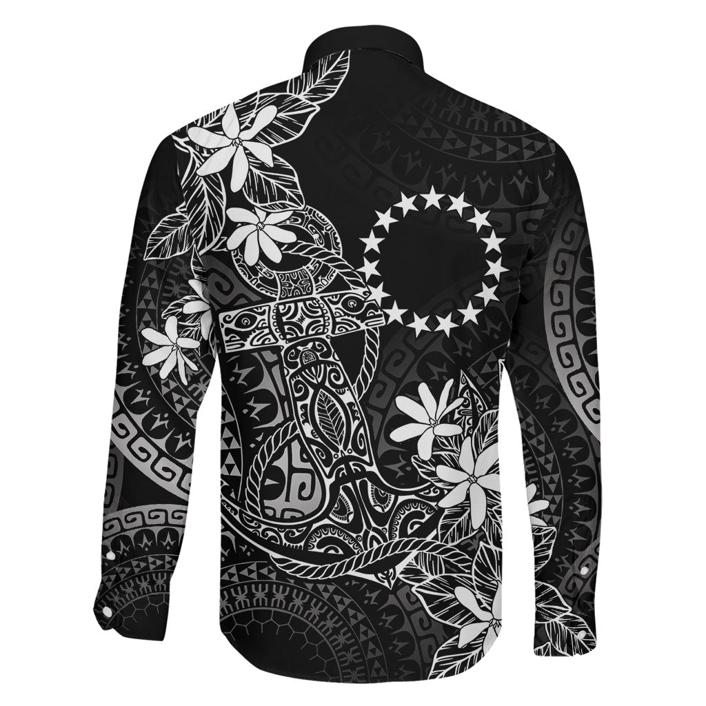 Black Kuki Airani Tapakau Family Matching Long Sleeve Bodycon Dress and Hawaiian Shirt Tribal Anchor Mix Tiare