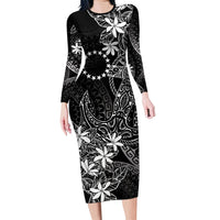 Black Kuki Airani Tapakau Family Matching Long Sleeve Bodycon Dress and Hawaiian Shirt Tribal Anchor Mix Tiare