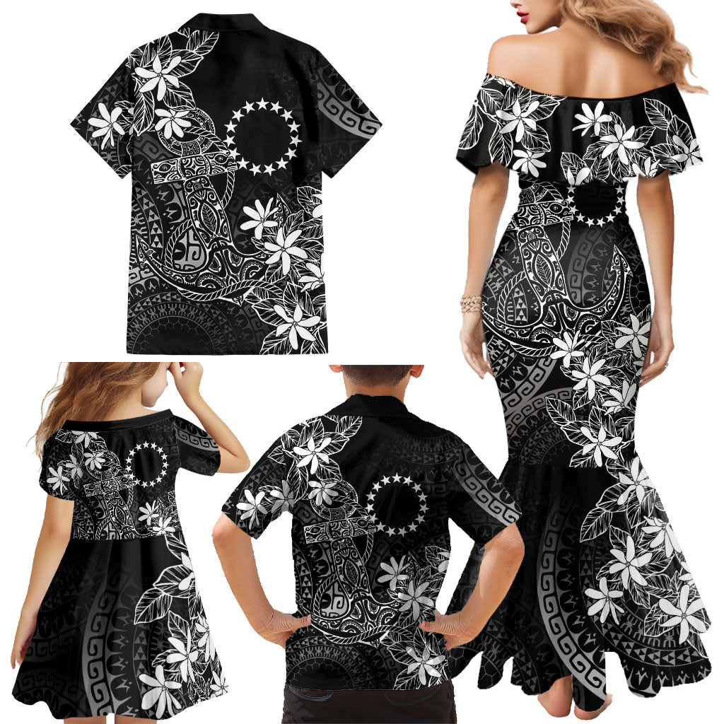 Black Kuki Airani Tapakau Family Matching Mermaid Dress and Hawaiian Shirt Tribal Anchor Mix Tiare