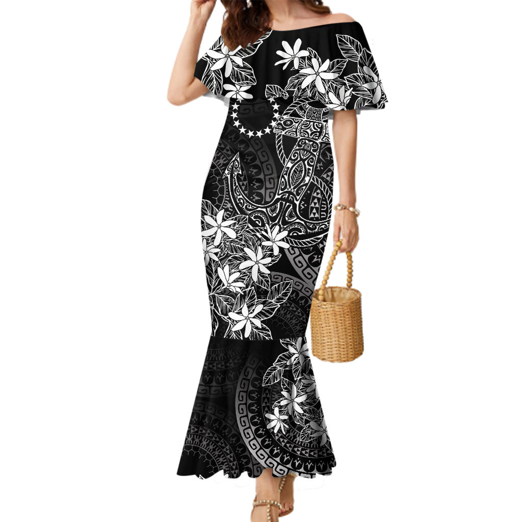 Black Kuki Airani Tapakau Family Matching Mermaid Dress and Hawaiian Shirt Tribal Anchor Mix Tiare