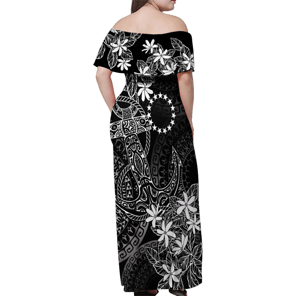 Black Kuki Airani Tapakau Family Matching Off Shoulder Maxi Dress and Hawaiian Shirt Tribal Anchor Mix Tiare