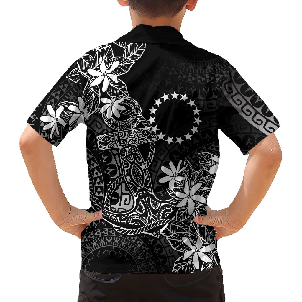 Black Kuki Airani Tapakau Family Matching Off Shoulder Short Dress and Hawaiian Shirt Tribal Anchor Mix Tiare