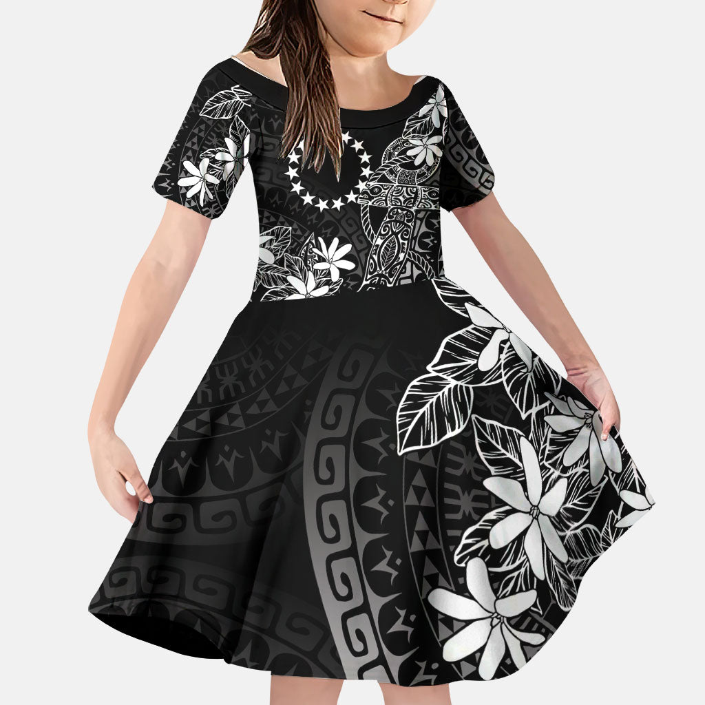 Black Kuki Airani Tapakau Family Matching Off Shoulder Short Dress and Hawaiian Shirt Tribal Anchor Mix Tiare