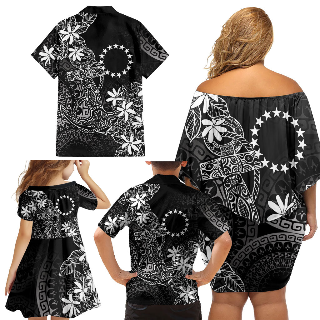 Black Kuki Airani Tapakau Family Matching Off Shoulder Short Dress and Hawaiian Shirt Tribal Anchor Mix Tiare