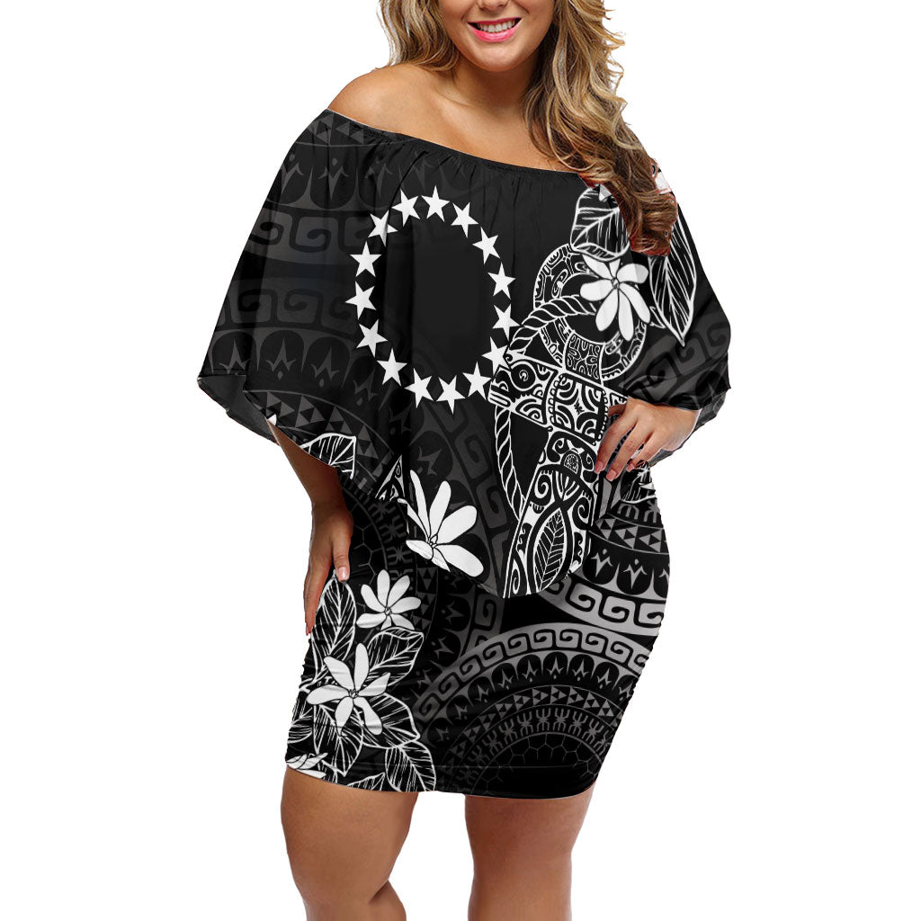 Black Kuki Airani Tapakau Family Matching Off Shoulder Short Dress and Hawaiian Shirt Tribal Anchor Mix Tiare