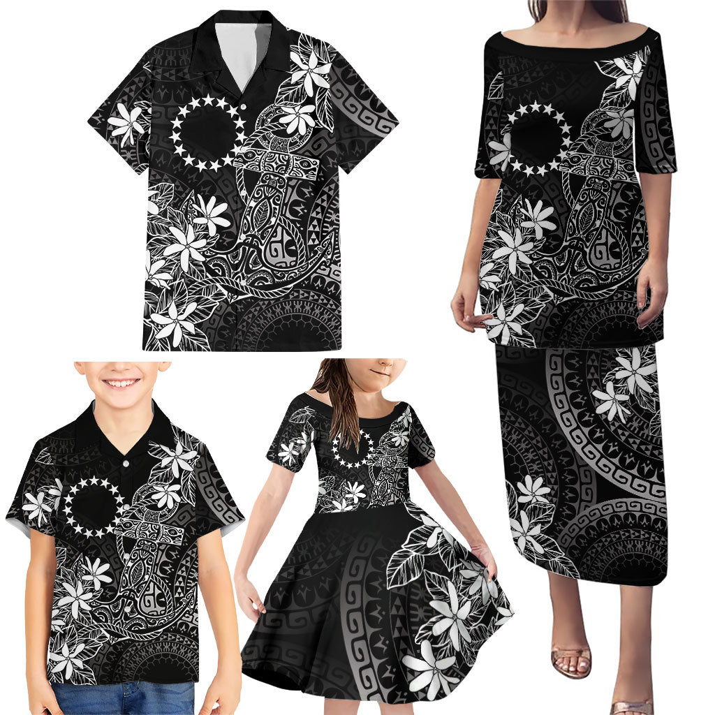 Black Kuki Airani Tapakau Family Matching Puletasi and Hawaiian Shirt Tribal Anchor Mix Tiare