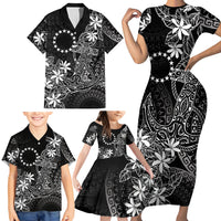Black Kuki Airani Tapakau Family Matching Short Sleeve Bodycon Dress and Hawaiian Shirt Tribal Anchor Mix Tiare