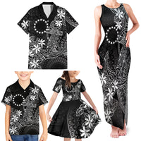 Black Kuki Airani Tapakau Family Matching Tank Maxi Dress and Hawaiian Shirt Tribal Anchor Mix Tiare