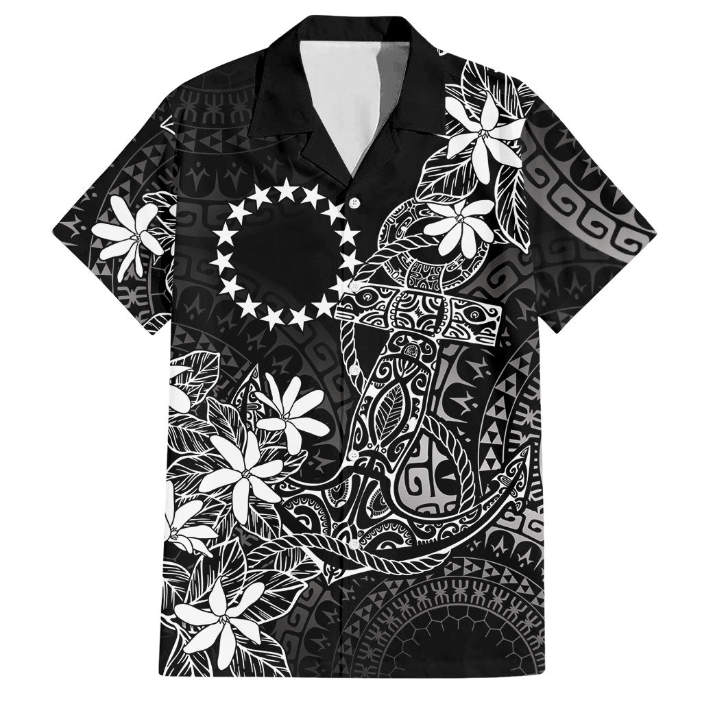 Black Kuki Airani Tapakau Hawaiian Shirt Tribal Anchor Mix Tiare