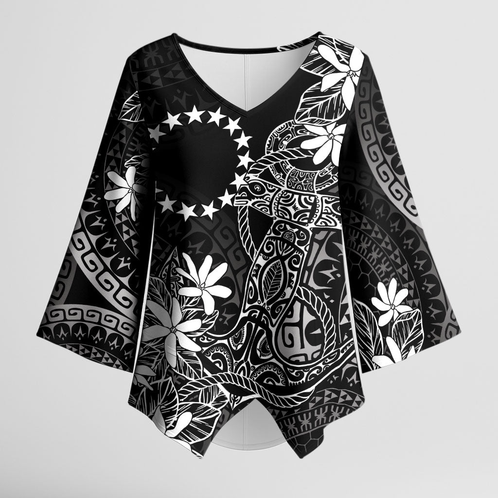 Black Kuki Airani Tapakau Kimono Sleeve Blouse Tribal Anchor Mix Tiare