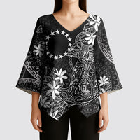 Black Kuki Airani Tapakau Kimono Sleeve Blouse Tribal Anchor Mix Tiare