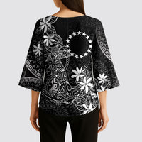 Black Kuki Airani Tapakau Kimono Sleeve Blouse Tribal Anchor Mix Tiare