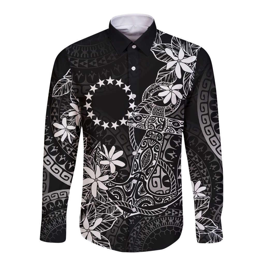 Black Kuki Airani Tapakau Long Sleeve Button Shirt Tribal Anchor Mix Tiare